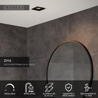 Lucide ZIVA - Foco empotrable en el suelo Baño - 1xGU10 - IP44 - Negro